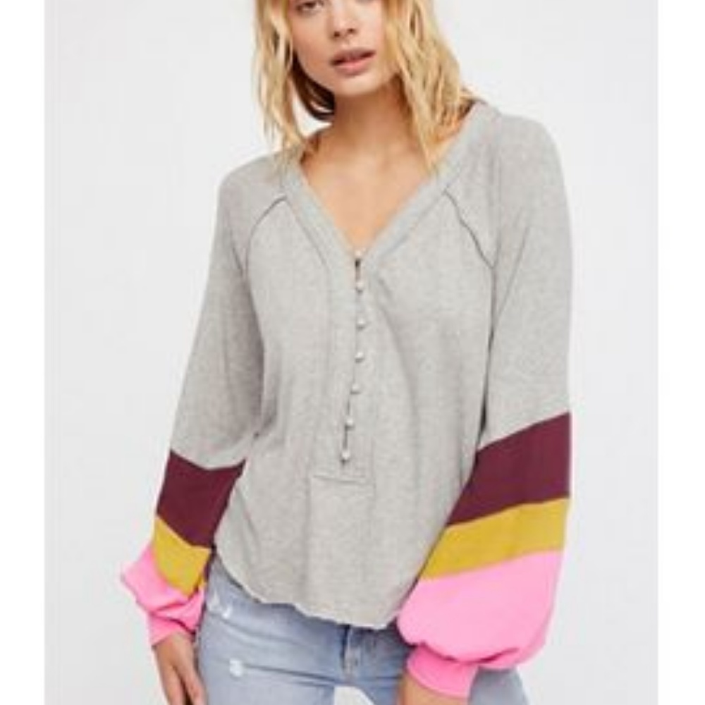 Free people long sleeve multicolored baseball T